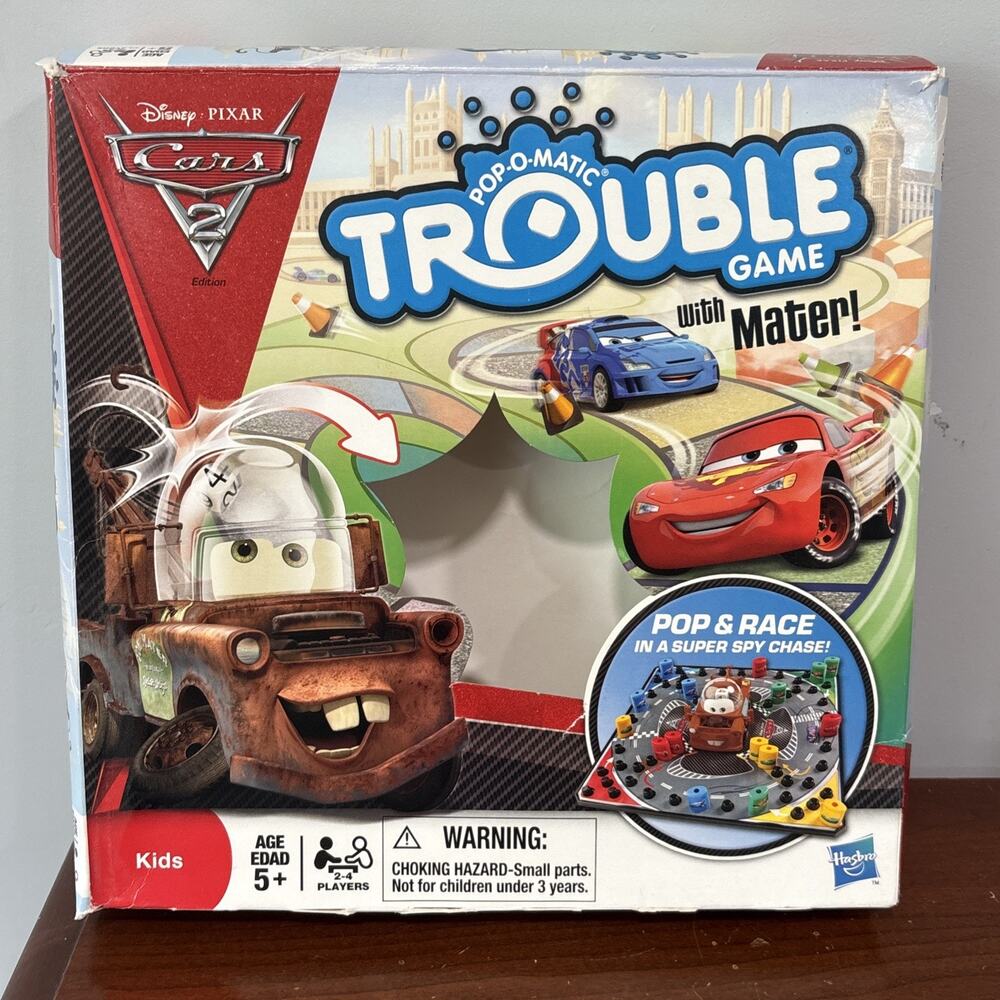Hasbro Disney Pixar Cars 2 Pop-O-Matic Trouble Game With Mater Complete Box - Picture 6 of 9